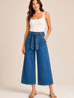 Pilcro & the Letterpress Anthropologie Wide Leg Crop Tie Waist  Size 28